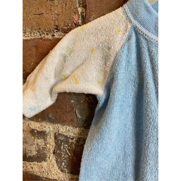 Vintage 80s Triplets Soft Terry Cloth Blue/White Baby Sleeper Pajama Infant Baby - Picture 3 of 5